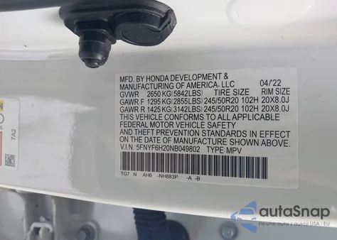 2022 Honda Pilot Awd Special Edition from USA, damaged, VIN 5FNYF6H20NB049802